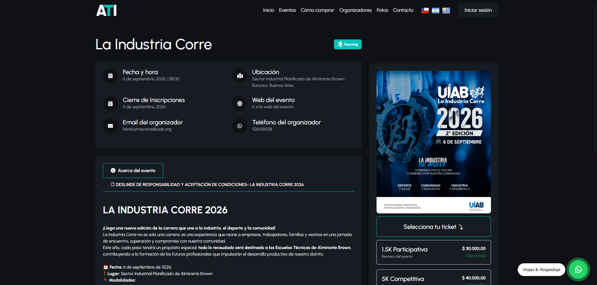 Vista de gestión de eventos en TicketsATI